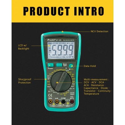 MT1280 Multímetro digital True RMS 3 5/6 dígitos CAT III 1000V 20A de Proskit
