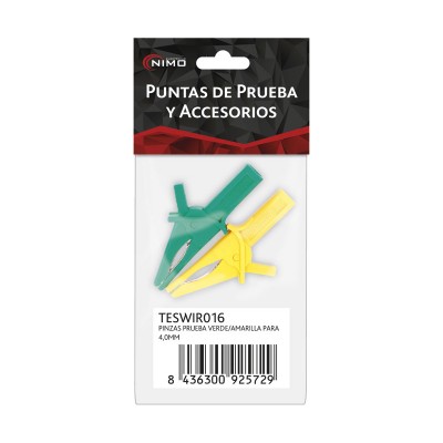 Pinzas de cocodrilo para puntas 4,0mm, Verde y Amarilla de Nimo (2 juegos)