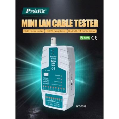 MT7058 Mini tester de redes RJ y BNC con detector de voltaje de Proskit