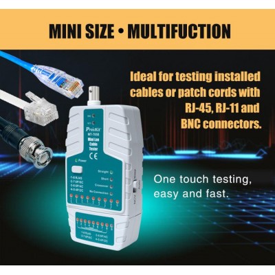 MT7058 Mini tester de redes RJ y BNC con detector de voltaje de Proskit