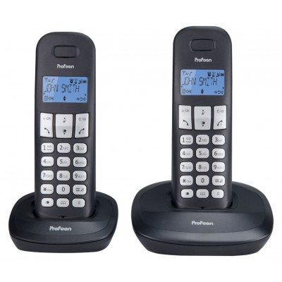 PROFOON PDX-1120 Conjunto DUO de teléfonos inalámbricos DECT-GAP con agenda telefónica, gran autonomía