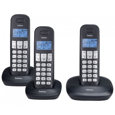 PROFOON PDX-1130 Conjunto TRIO de teléfonos inalámbricos DECT-GAP con agenda telefónica, gran autonomía