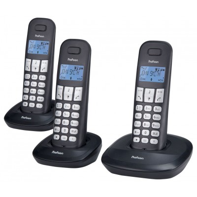 PROFOON PDX-1130 Conjunto TRIO de teléfonos inalámbricos DECT-GAP con agenda telefónica, gran autonomía