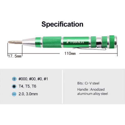 SD-9814 Destornillador de bolsillo con 9 puntas intercambiables de Proskit