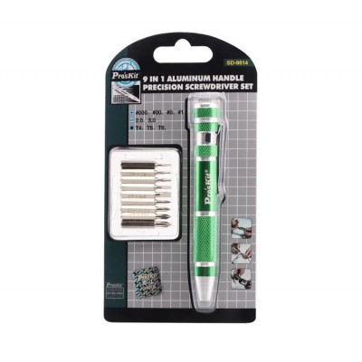 SD-9814 Destornillador de bolsillo con 9 puntas intercambiables de Proskit