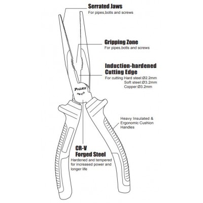 PM-918 Alicate de puntas largas y corte para electricista 1000V- IEC 609000/200mm de Proskit