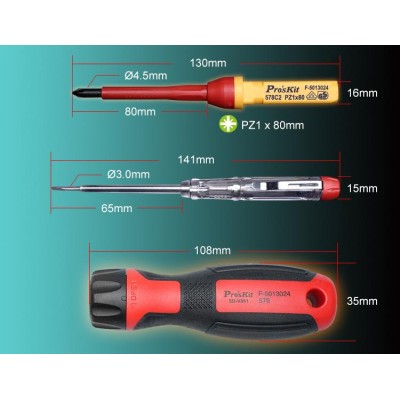 SD-V861 Juego de destornilladores 1000V, 11 puntas y buscapolos de Proskit