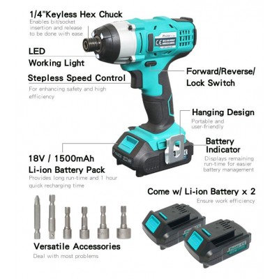 PT-1802F Destornillador con brocas hexagonales a batería 18V Litio de Proskit