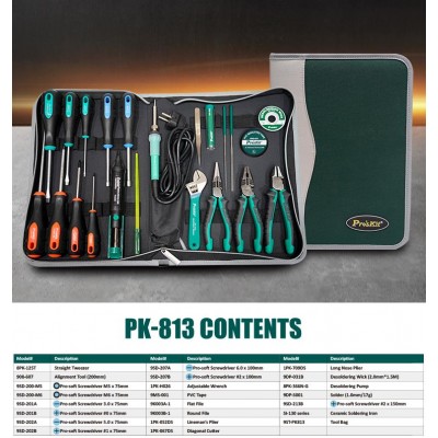 1PK-813B Kit básico de herramientas para electrónica de Proskit