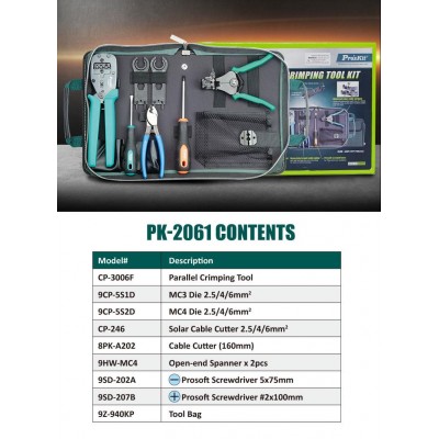 PK-2061 Kit herramientas crimpado conectores solares MC3/MC4 de Proskit