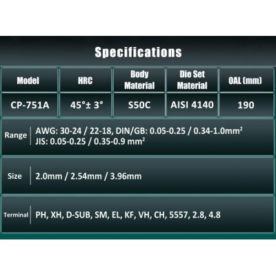 CP-751A Crimpadora pines palas abiertas, PH, XH, D-SUB, SM, EL, KF, VH, CH, 5557 de Proskit