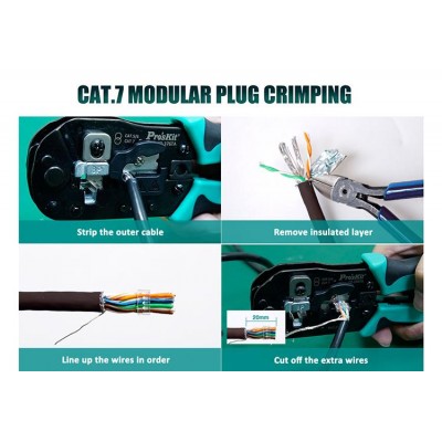 CP-376TA Crimpadora conectores modulares con trinquete Cat.7/6/5 de Proskit