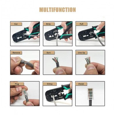 CP-376TR Crimpadora de conectores modulares RJ11, RJ12, RJ22, RJ45 de Proskit