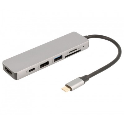 WIR1761 Adaptador 6 en 1 HUB USB-C a USB, HDMI y lector de tarjetas