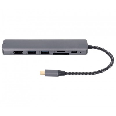 WIR1762 Adaptador 7 en 1 HUB USB-C a USB, HDMI, RJ45 y tarjetas