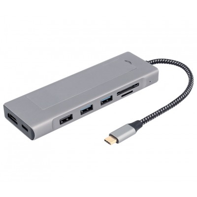 WIR1763 Adaptador 8 en 1 USB-C, USB, HDMI, RJ45, SSD M.2 y tarjetas