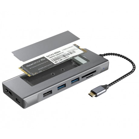 WIR1763 Adaptador 8 en 1 USB-C, USB, HDMI, RJ45, SSD M.2 y tarjetas