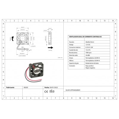 Ventilador con rodamiento de bolas KLPD012PP040GBWH