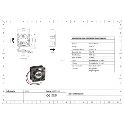 Ventilador con cojinete de fricción KLD012PP040DSWH