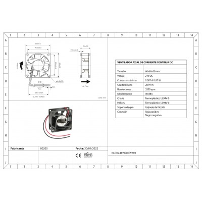 Ventilador con cojinete de fricción KLD024PP060CSWH