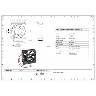 Ventilador metálico con rodamiento de bolas KLD012PP080CBWH
