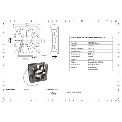 Ventilador con cojinete de fricción KLD012AP120ASWH