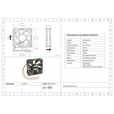 Ventilador con cojinete de fricción KLD012PP092CSWS