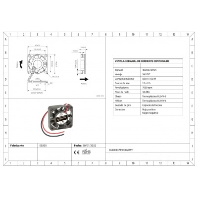 Ventilador con cojinete de fricción KLD024PP040GSWH