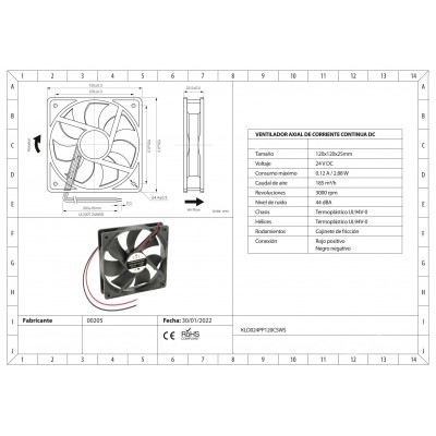 Ventilador con cojinete de fricción KLD024PP120CSWS