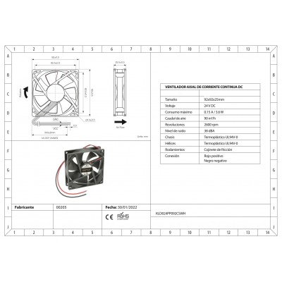 Ventilador con cojinete de fricción KLD024PP092CSWH