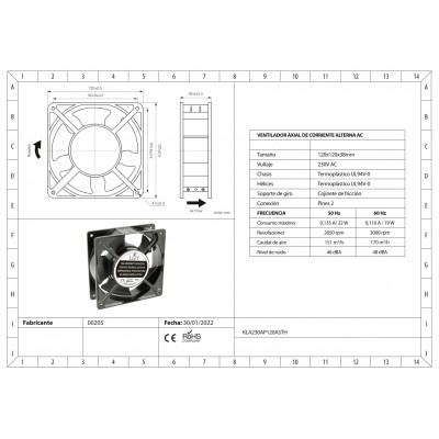 Ventilador con cojinete de fricción KLA230AP120ASTH