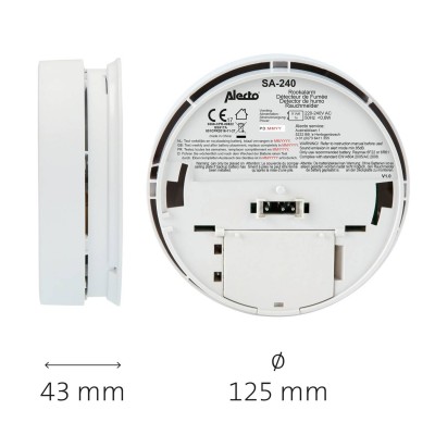 SA-240 Detector de humos a 230V con pila auxiliar de 9V de Alecto,SA-241