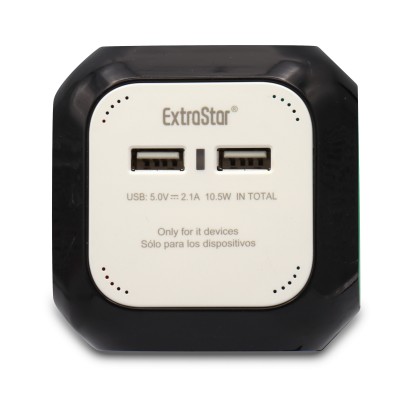 Base Múltiple tipo CUBO con 4 tomas Schuko y 2 USB 2.4A, 1.5m de Colores