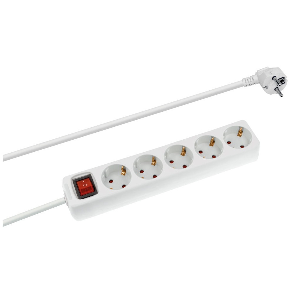 REGLETA BLANCA DE 2 ENCHUFES SCHUKO CON INTERRUPTOR Y CABLE 3 MTS