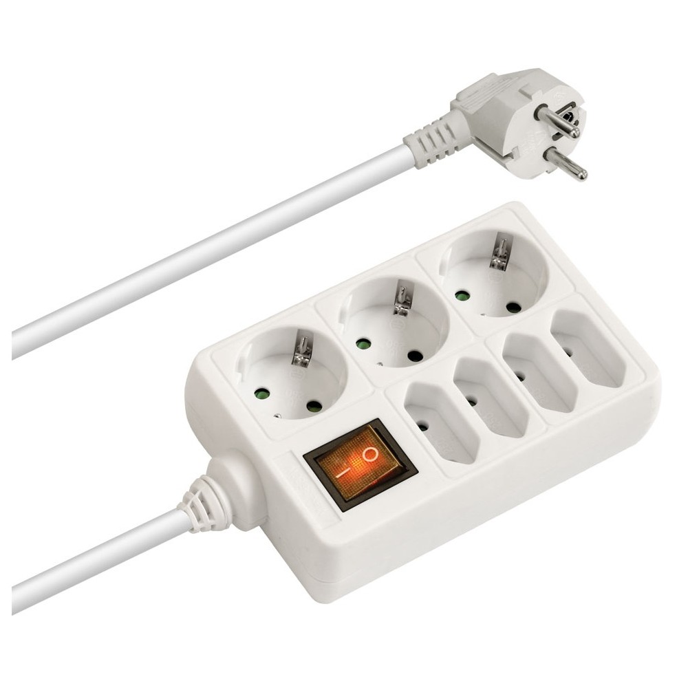 Regleta con interruptor de tres enchufes Schuko 250V sin cable de color  blanco