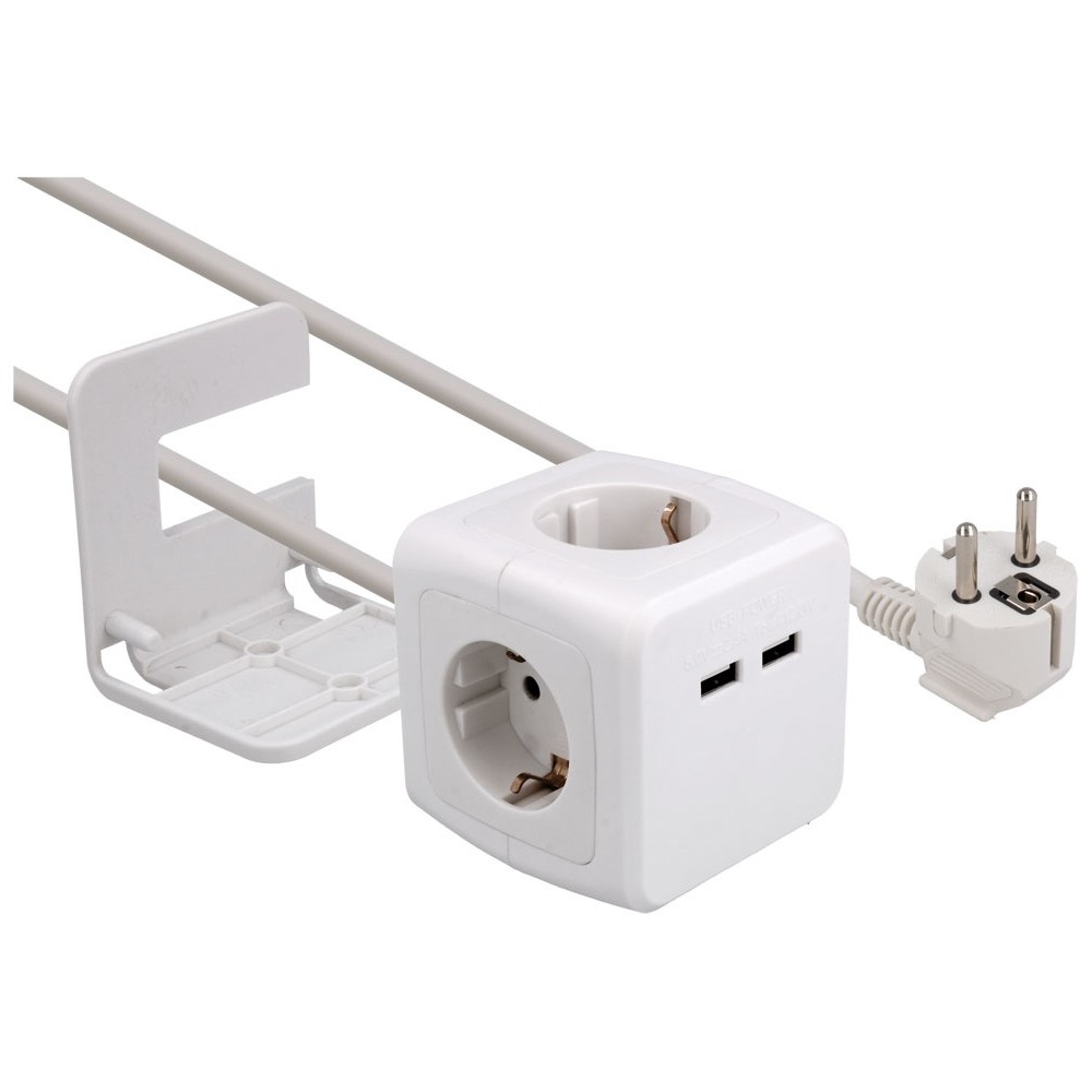 Regleta de red Tipo Cubo con 4 tomas Schuko y 2 USB 2.4A, 1.5m