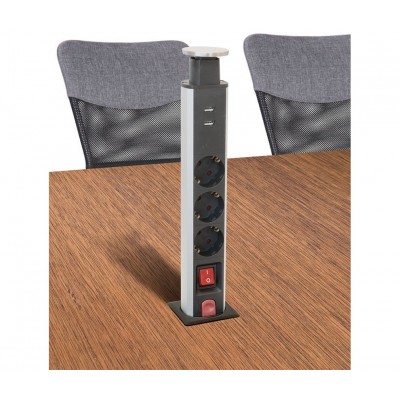 Regleta de red Tipo Torre retactil con 3 tomas Schuko y 2 USB 2.1A, 1.5m