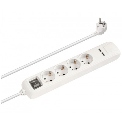 Regleta de alimentación Schuko con interruptor 1E:4S + 2 USB 2.4A