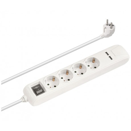 Regleta de alimentación Schuko con interruptor 1E:4S + 2 USB 2.4A