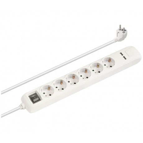 Regleta de alimentación Schuko con interruptor 1E:6S + 2 USB 2.4A