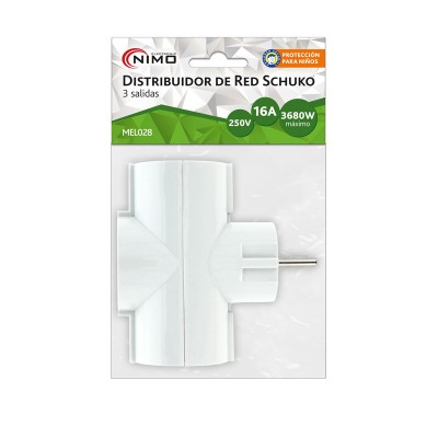 Adaptador de red 1 macho a 3 hembras Schuko (3 unidades)