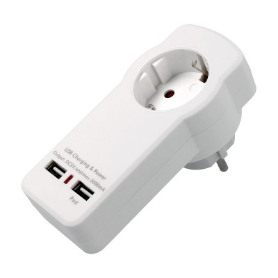 Adaptador de enchufe Schuko con 2 USB de carga