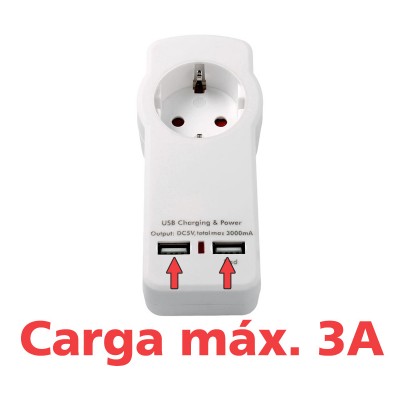 Adaptador de enchufe Schuko con 2 USB de carga