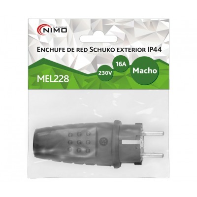 Enchufe de red macho Schuko exterior IP44, Negro (3 unidades)