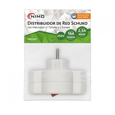 Distribuidor de red Schuko con interruptor 1E:3S (3 unidades)