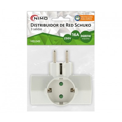 Adaptador de red 1 macho a 3 hembras Schuko (3 unidades)