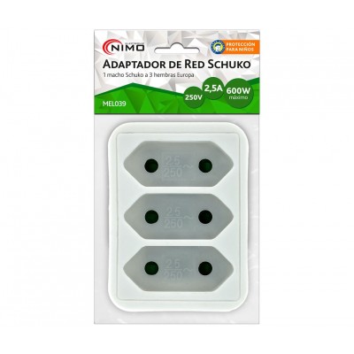 Adaptador de red 1 macho Schuko a 3 hembras Europa (3 unidades)