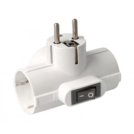 Adaptador de red 1 macho a 3 hembras Schuko con interruptor (2 unidades)