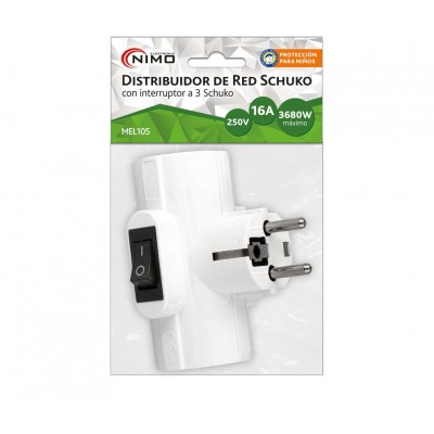 Adaptador de red 1 macho a 3 hembras Schuko con interruptor (2 unidades)