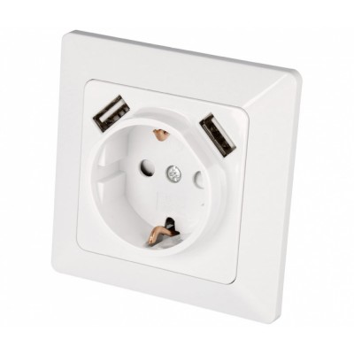 Enchufe Schuko para empotrar y 2 USB 5V/2100mA